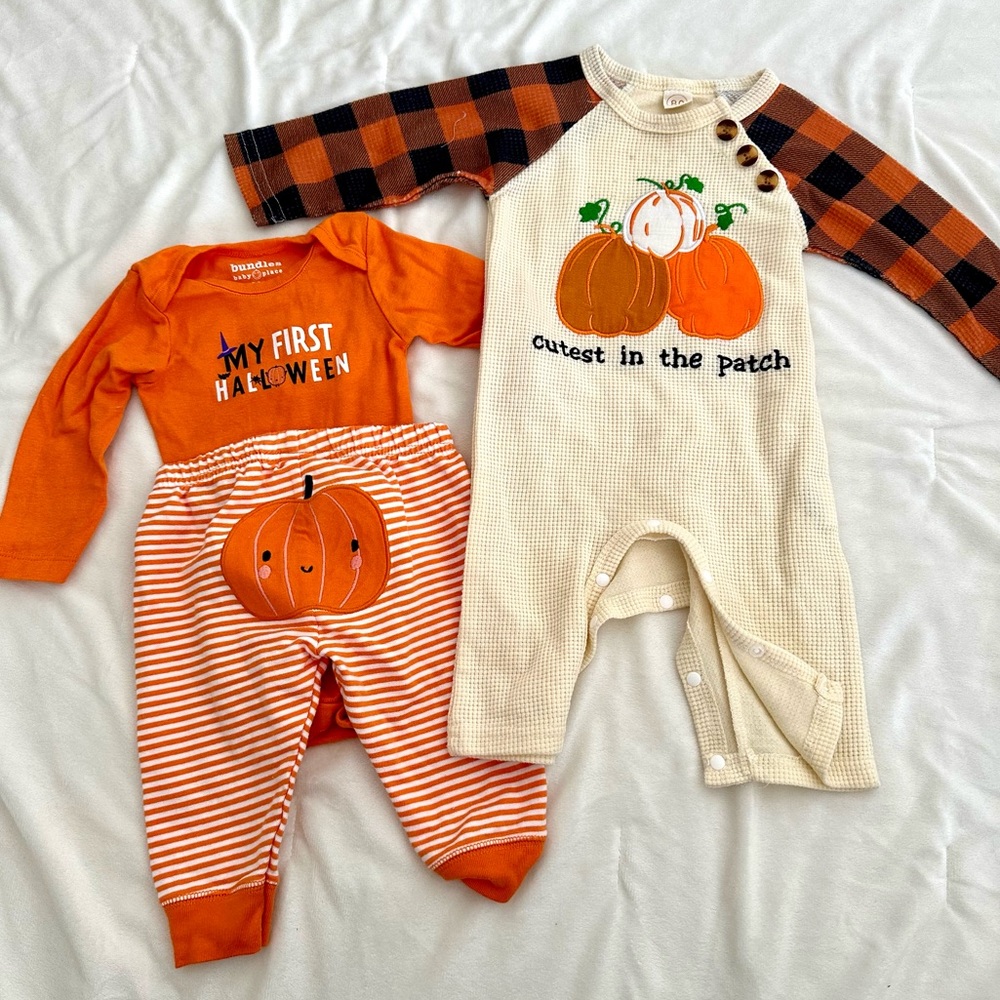 3-6m My First Halloween onesie, pumpkin pants, pumpkin romper baby boy or girl